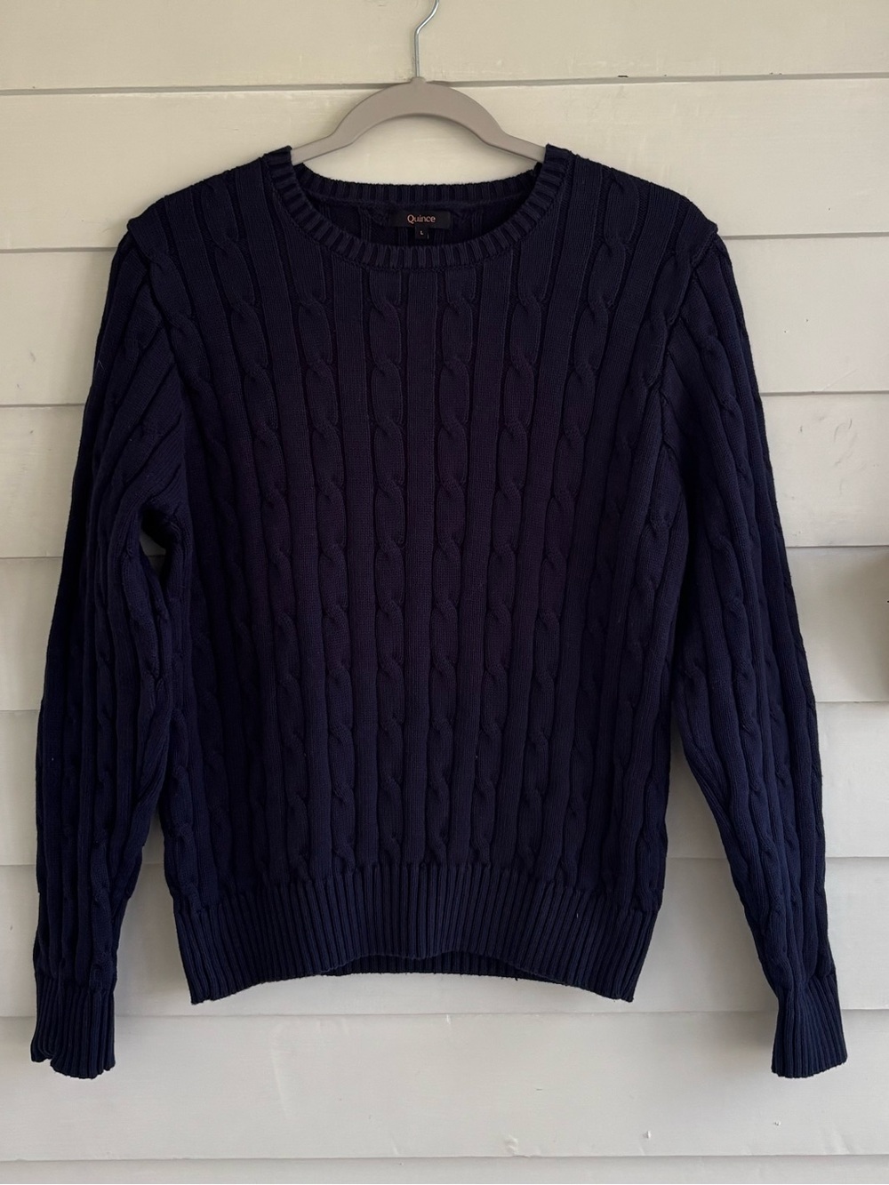 Quince 100% Organic Cotton Navy Cable Knit Crewneck Sweater Women’s Size Large